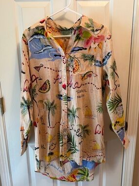 True Destinations Women’s Tropical Print Button-Up Beach Coverup